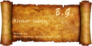 Binter Gyula névjegykártya